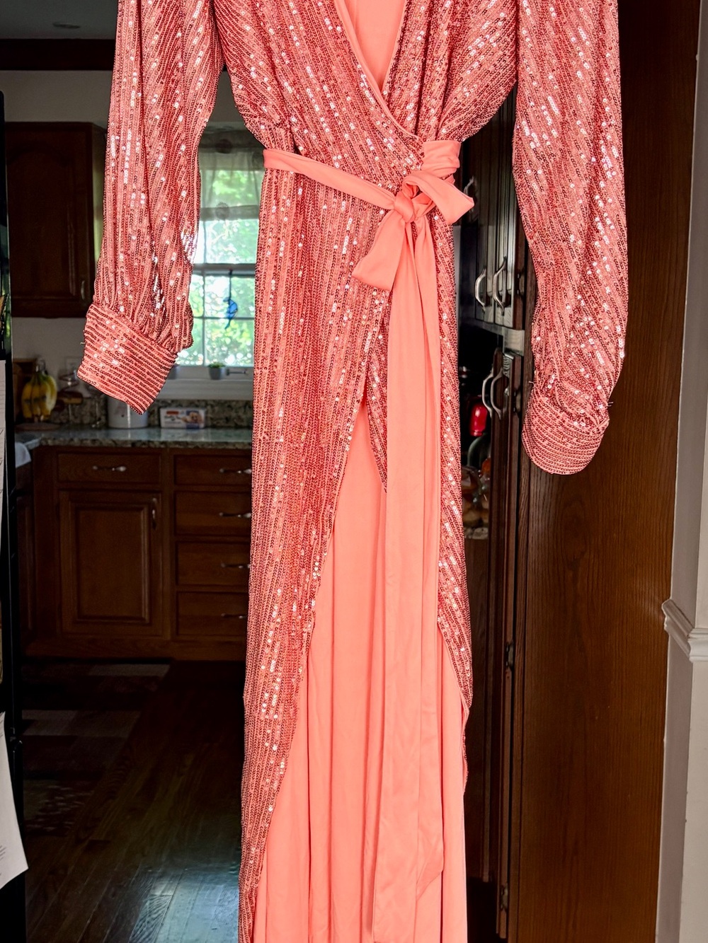 The Nylon Swish Coral Maxi Dress
